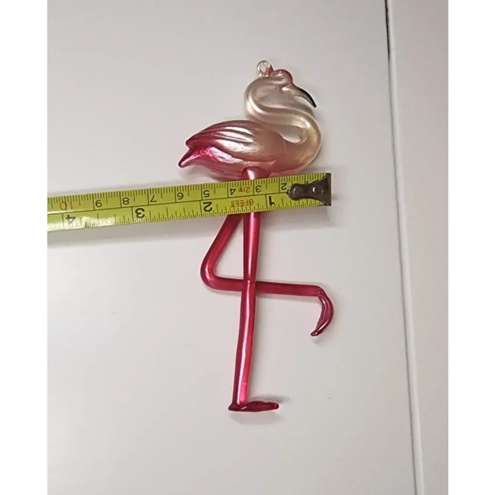 Pink Flamingo Glass Christmas Ornament Iridescent Pearlized Blown Bird Decor